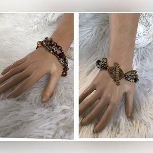 3 strands African bracelet w/glass, wood & bone beads. Vintage clasp. 10 inches